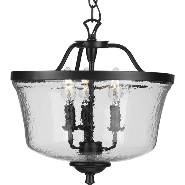 Bowman Matte Black 14-Inch Three-Light Semi-Flush Mount with Clear Chiseled Glass Shade, image 3