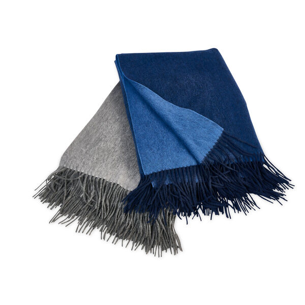 Reversible Solid Woven Cashmere Throw Blanket Blue , image 3