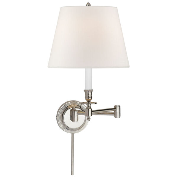 Candlestick Swing Arm in Polished Nickel with Linen Shade by Studio VC, image 1