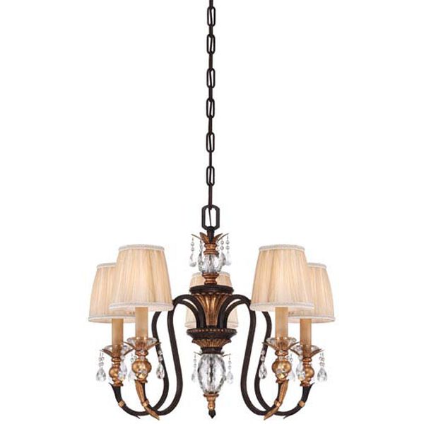 Bella Cristallo French Bronze with Gold Leaf Highlights Five-Light Chandelier, image 1