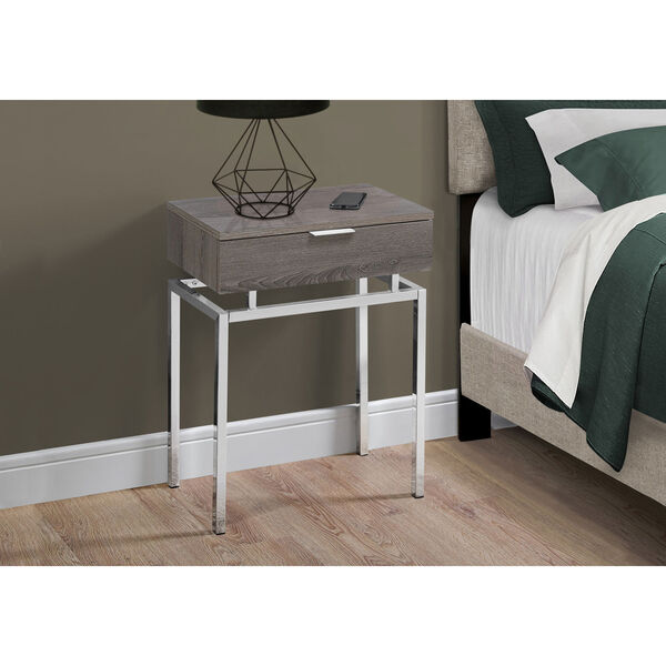 Dark Taupe and Chrome 13-Inch Accent Table with Storage Drawer, image 3