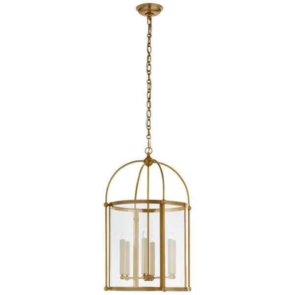 Riverside Medium Round Lantern in Antique-Burnished Brass with Clear Glass by Chapman  and  Myers, image 1