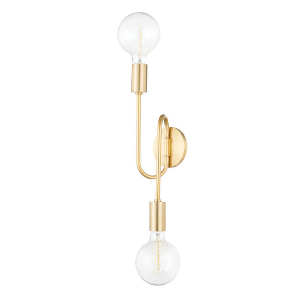 Zani Aged Brass Two-Light Wall Sconce with Glass Shade, image 1