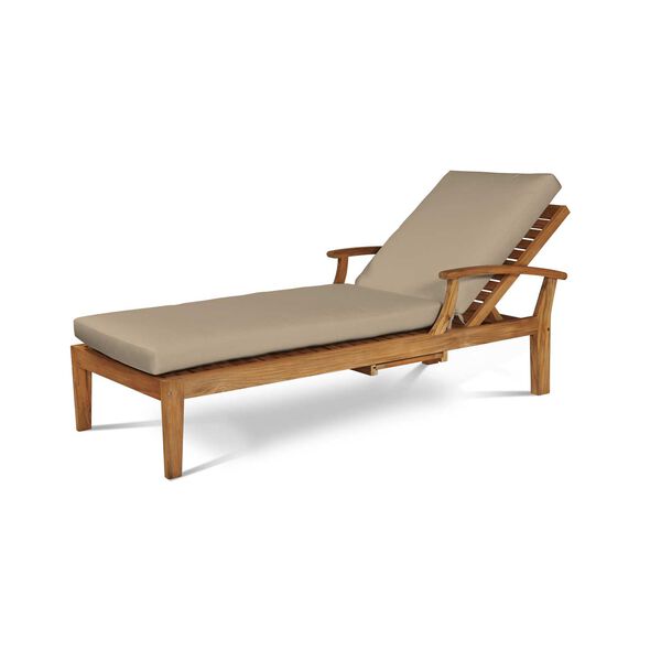 Delano Natural Teak Outdoor Reclining Sunlounger with Sunbrella Fawn Cushion, image 2