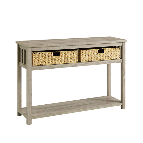 Driftwood Storage Entry Table with Rattan Baskets, image 1