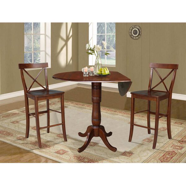 Espresso Round Pedestal Bar Height Table with Stools, 3-Piece, image 2