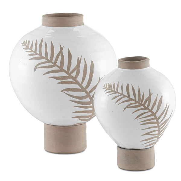 White and Tan Large Fern Vase, image 3