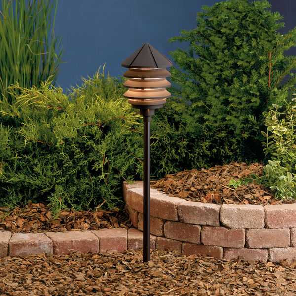 Six Groove Textured Architectural Bronze 9.5-Inch One-Light Landscape Tiered Path Light, image 1