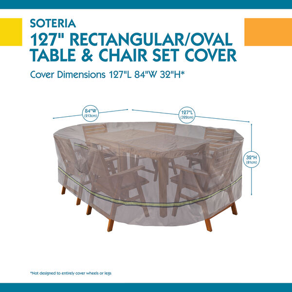 Soteria Grey RainProof 127 In. Rectangular Oval Patio Table with Chairs Cover, image 3