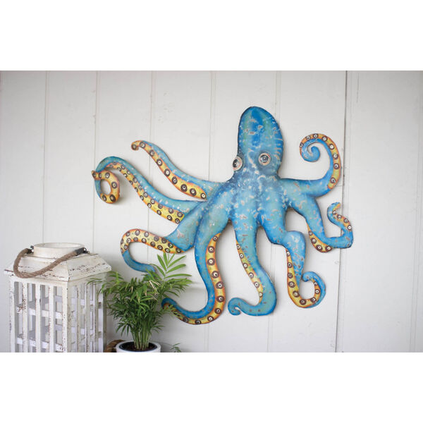 Blue Metal Octopus Wall Hanging, image 1