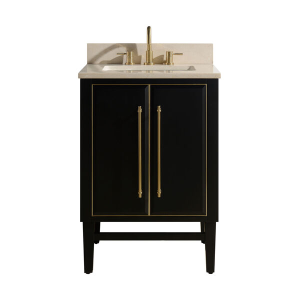 Black 25-Inch Bath vanity Set with Gold Trim and Crema Marfil Marble Top, image 1