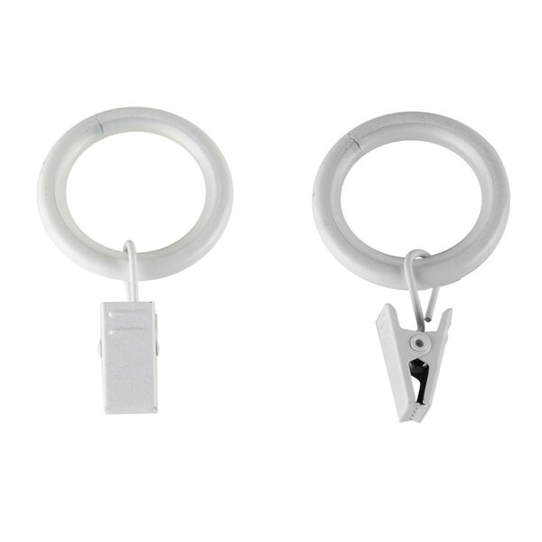 White 7/8 Inch Noise-Canceling Curtain Rings with Clip, Set of 10, image 2