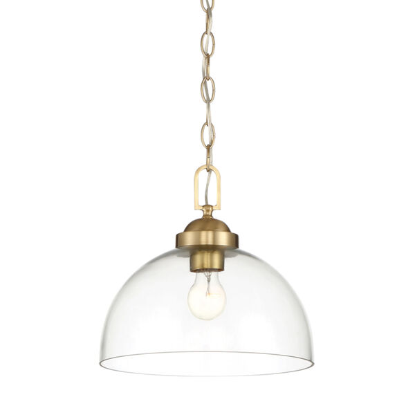 Knoll Brushed Gold One-Light Down Pendant with Clear Glass, image 1
