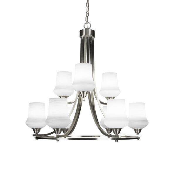 Paramount Brushed Nickel 31-Inch Nine-Light Chandelier with Zilo White Linen Glass Shade, image 1