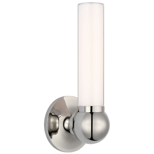 Jeffery Small Bath Sconce in Polished Nickel with White Glass by Thomas O'Brien, image 1