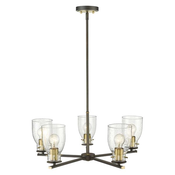 Shelby Oil Rubbed Bronze and Antique Brass Five-Light Chandelier with Clear Seedy Glass, image 5