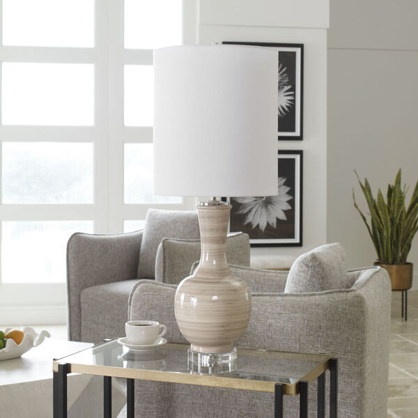 Chalice Taupe and Polished Nickel Table Lamp with White Shade, image 6