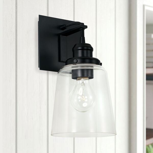 Fallon Matte Black One-Light Wall Sconce with Clear Glass Shade, image 3