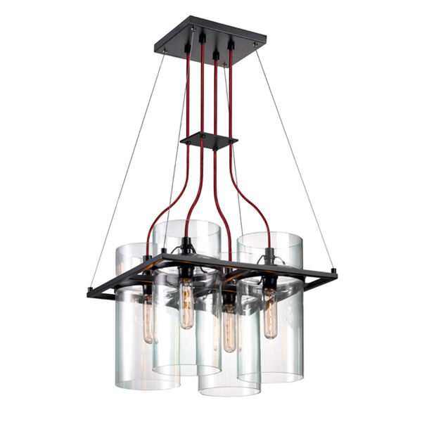 Square Ring Satin Black 17-Inch Four Light Pendant with Clear Glass, image 1