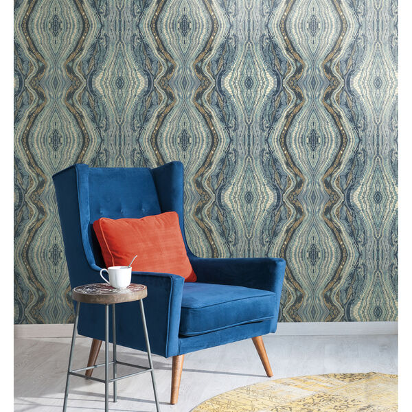 Antonina Vella Blue Kashmir Kaleidoscope Wallpaper, image 4