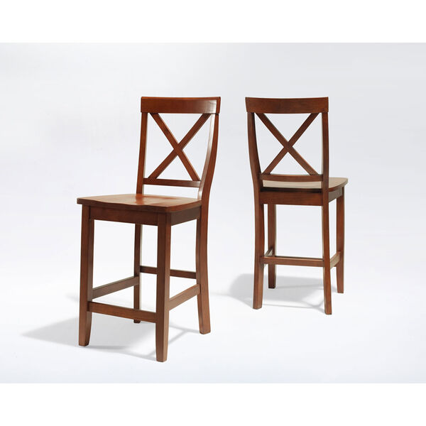 X-Back Bar Stool in Classic Cherry Finish with 24 Inch Seat Height- Set of Two, image 3