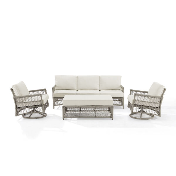 Thatcher Creme and Driftwood Outdoor Wicker Swivel Rocker and Sofa Set, Four-Piece, image 1