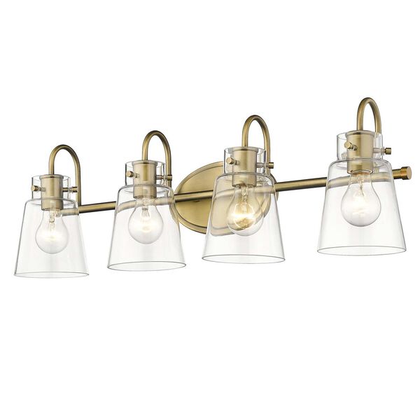 Bristow Antique Brass Four-Light Bath Vanity with Clear Glass, image 3