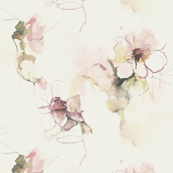 Living with Art Pink Lemonade and Wine Anemone Watercolor Floral Unpasted Wallpaper, image 2