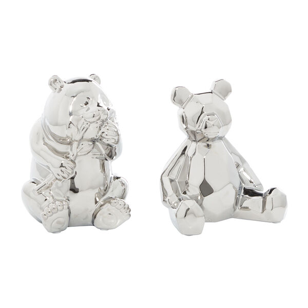Silver Ceramic Teddy Bear Sculpture, Set of 2, image 2