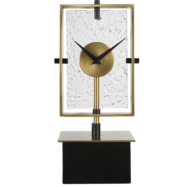 Arta Brushed Brass and Distressed Black Modern Table Clock, image 1