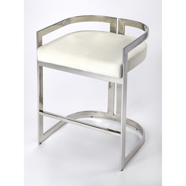 Clarence Silver and White Faux Leather Counter Stool, image 1