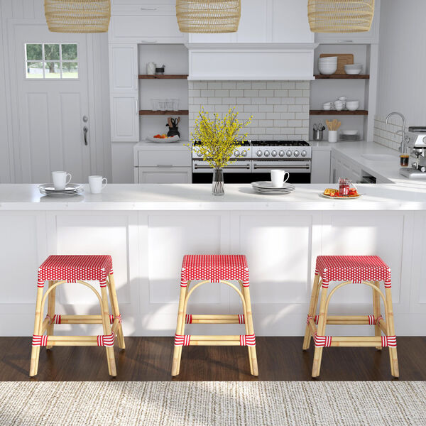 Robias Red and White Dot on Natural Rattan Counter Stool, image 2