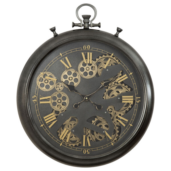 Black and Gold 23-Inch Gear Clock, image 1