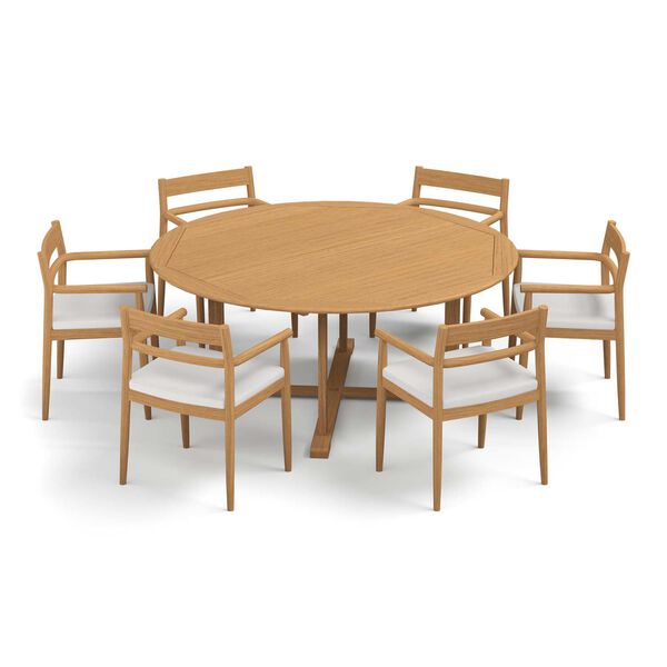 Lido and Oxford Brown Seven-Piece Teak Round Dining Table and Armchairs Set, image 1