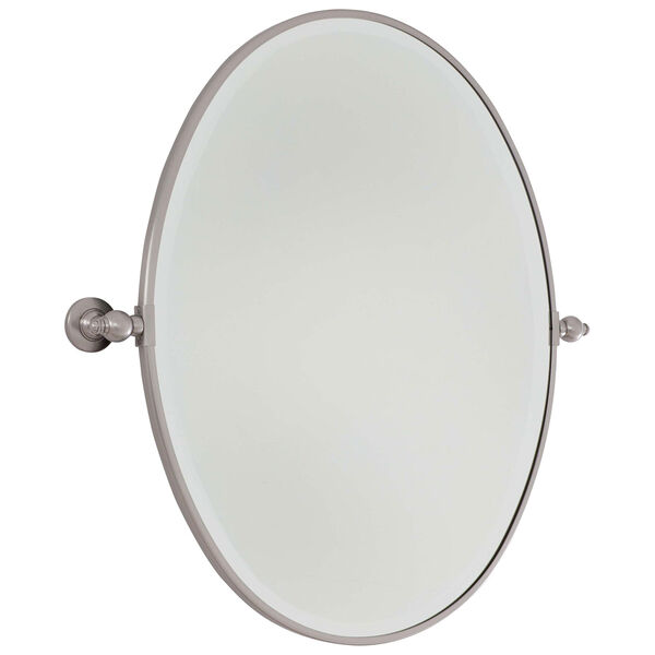 Beveled Brushed Nickel 25.5-Inch Width Large Oval Pivot Mirror , image 2