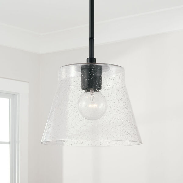 HomePlace Baker Matte Black One-Light Pendant with Clear Seeded Glass - (Open Box), image 3