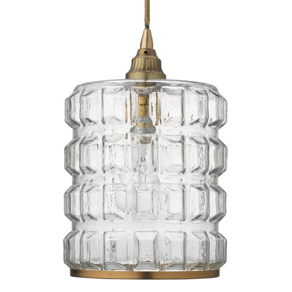 Madison Clear Glass with Antique Brass Hardware One-Light Mini Pendant, image 1
