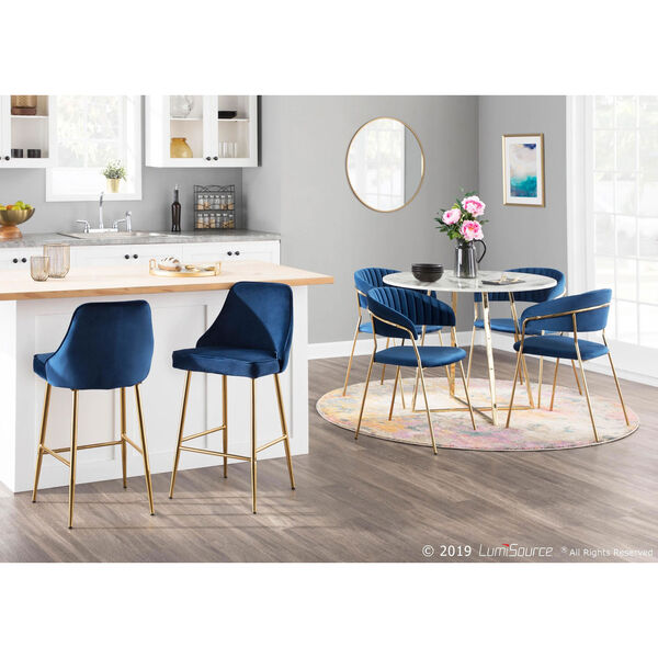 Tania Gold and Blue Arm Dining Chair, Set of 2, image 4