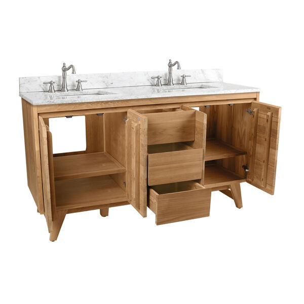 Coventry 61 inch Vanity in Natural Teak with Carrara White Top, image 4