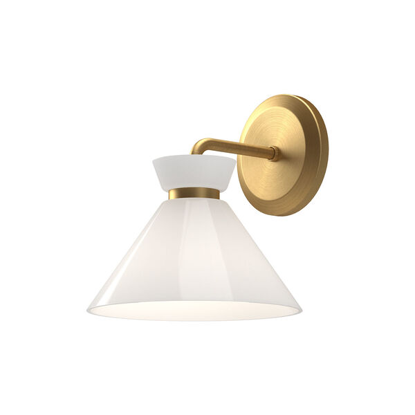 Halston Brushed Gold One-Light Wall Sconce with Glossy Opal Glass, image 1