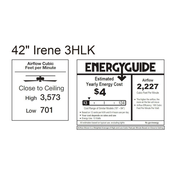 Irene-3HLK Matte Black 42-Inch Ceiling Fan with LED Light Kit and Matte Black Blades, image 2