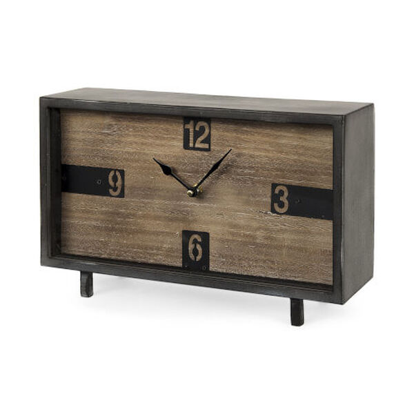 Harvey Black Metal and Wood Rectangular Table Clocket, image 1