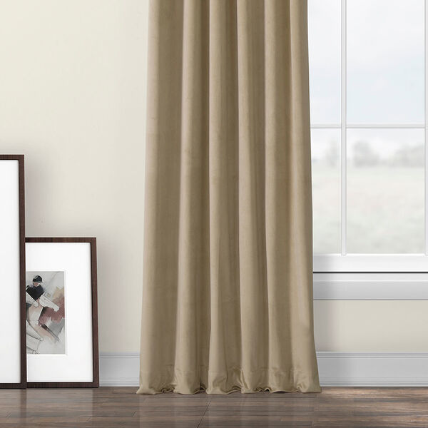 Beige Heritage Plush Velvet Curtain Single Panel, image 5