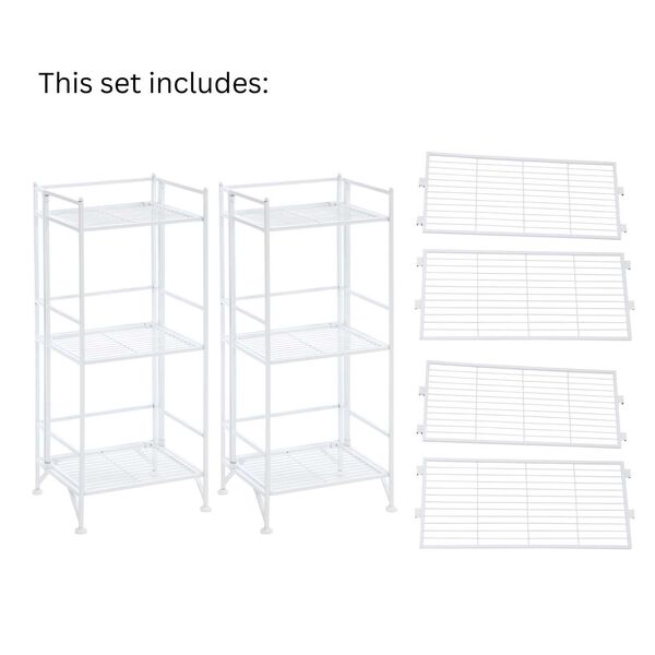 Xtra Storage White Three-Tier Folding Metal Shelves with Set of Three Extension Shelves, image 5
