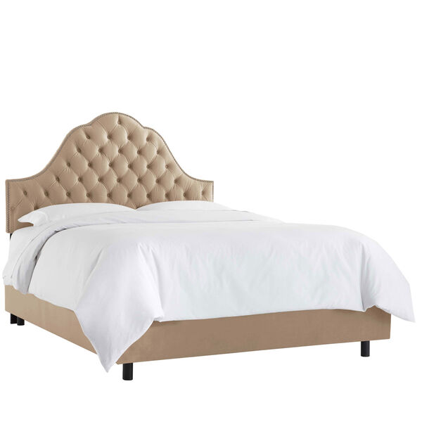 Full Velvet Pearl 56-Inch Nail Button Tufted Arch Bed, image 1