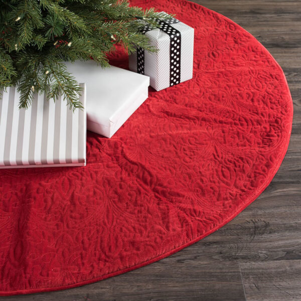 Christmas Eve Red 60-Inch Tree Skirt with Elegant Cotton Velvet, image 2