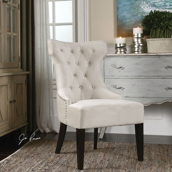 Arlette Antique White Tufted Wing Chair, image 2