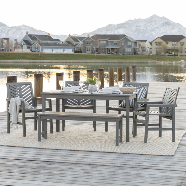 Gray Wash 32-Inch Six-Piece Chevron Outdoor Dining Set, image 1
