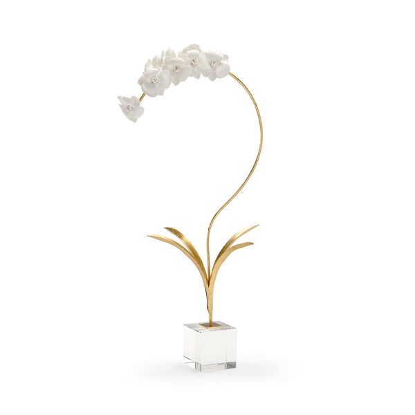 Gold and White Large Orchid on Stand, image 1