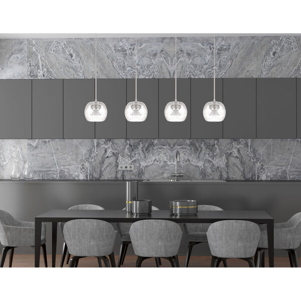 Ithaca Brushed Steel LED Mini Pendant with Clear Bubble Glass, image 2